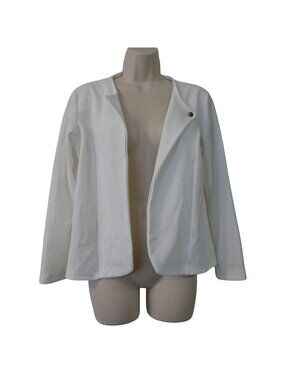 Secret White Open Front Blazer Jacket Women Size M Minimalist Coastal Grandma